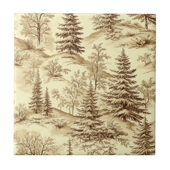 Winter Forest Toile de Jouy Pattern (2) Tile (Front)