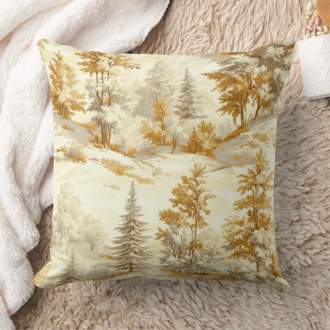 Winter Forest Toile de Jouy Pattern (6) Throw Pillow (Blanket)