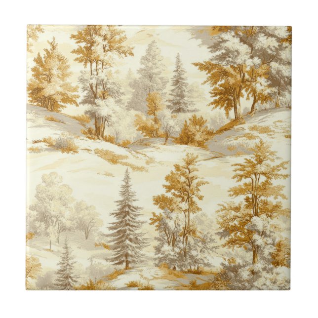 Winter Forest Toile de Jouy Pattern (6) Tile (Front)