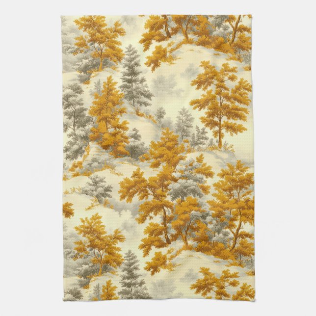 Winter Forest Toile de Jouy Pattern (8) Kitchen Towel (Vertical)