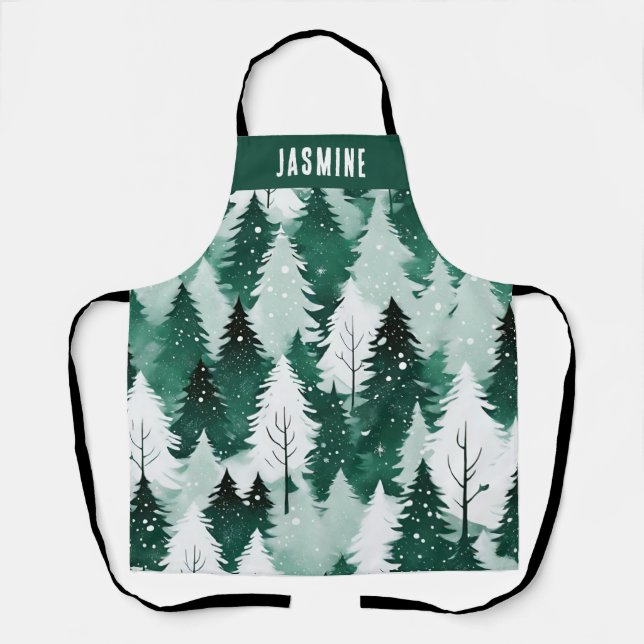Winter Forest Trees Snow Festive Christmas Kitchen Apron (Front)