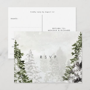 winter forest trees wedding rsvp postcard
