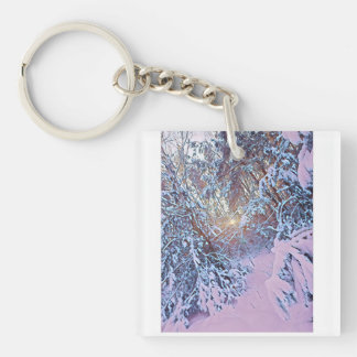 Winter forest view keychain