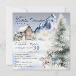 Winter Forest Watercolor Birthday Flat Card