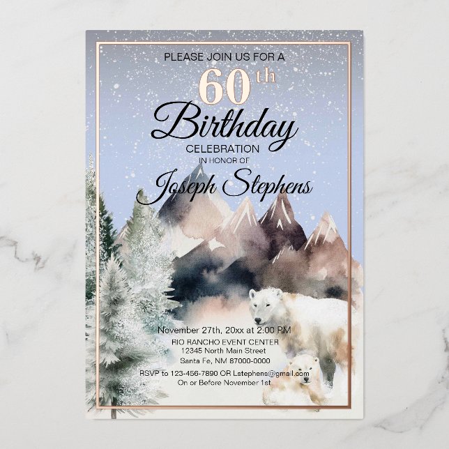 Winter Forest Watercolor Birthday Foil Invitation (Front)