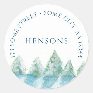 Winter Forest Watercolor Christmas Holiday Address Classic Round Sticker