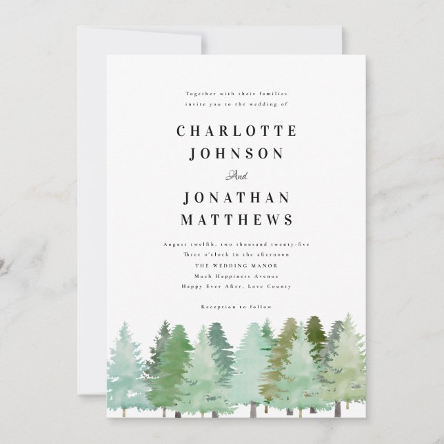 Winter Forest Watercolor Fir Trees Invitation (Front)
