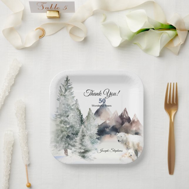 Winter Forest Watercolor Paper Plate (Wedding)