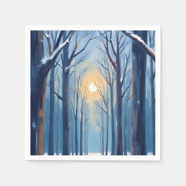 Winter Forest Watercolor Trees Napkin (Front)