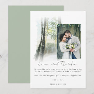 Winter Forest Wedding Photo Sage Love and Thanks  Thank You Card