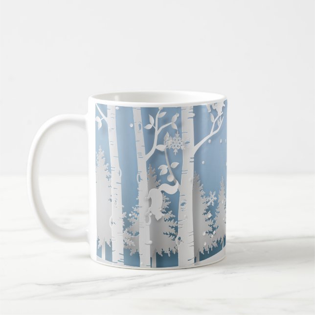 Winter Forest with Squirrels Papercut Coffee Mug (Left)