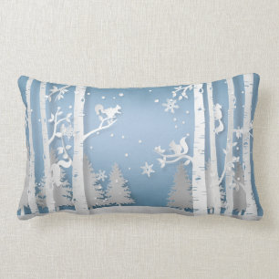Winter Forest with Squirrels Papercut Lumbar Pillow