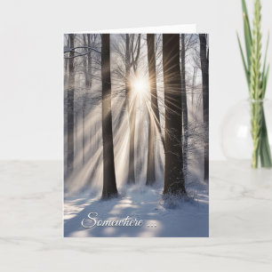 Winter Forest With Sunbeams Holiday Card