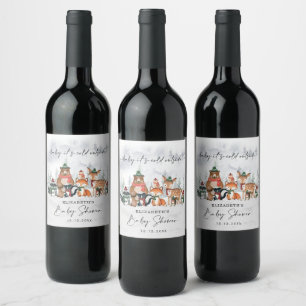 Winter Forest Woodland Animals Baby Shower Favours Wine Label