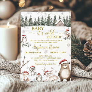 Winter Forest Woodland Animals Baby Shower Invitation