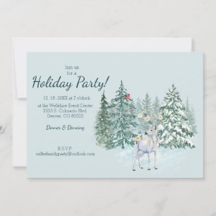 Winter Forest Woodland Deer Holiday Party Invitation