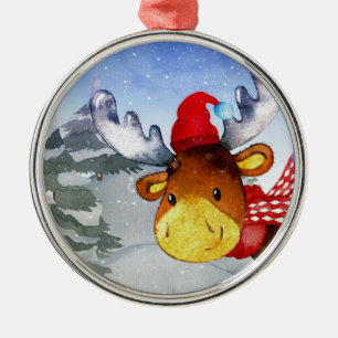 Winter Forest Woodland Friends Deer Illustration Metal Ornament