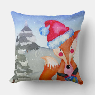 Winter Forest Woodland Friends Fox Illustration Throw Pillow