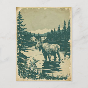 Winter Forest Woodland Moose at Lake               Postcard