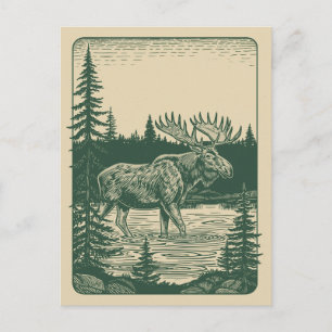 Winter Forest Woodland Moose at Lake               Postcard
