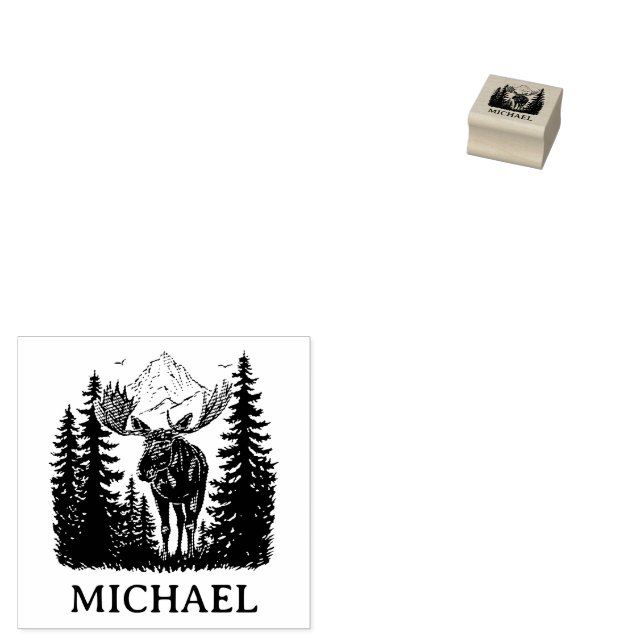 Winter Forest Woodland Moose Personalized   Rubber Stamp (Stamped)