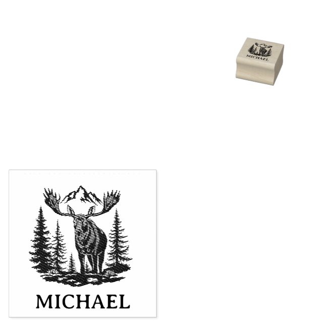 Winter Forest Woodland Moose Personalized   Rubber Stamp (Stamped)