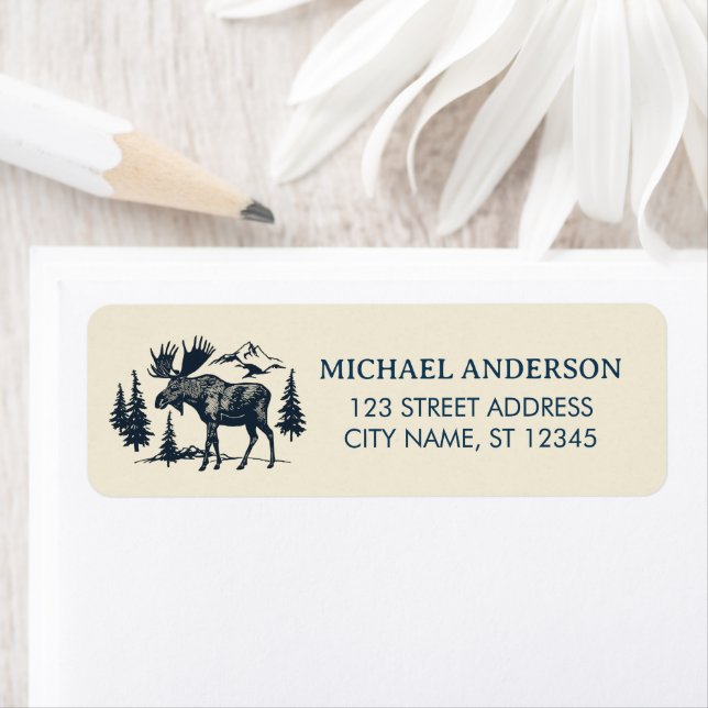 Winter Forest Woodland Moose  Return Address (Insitu)