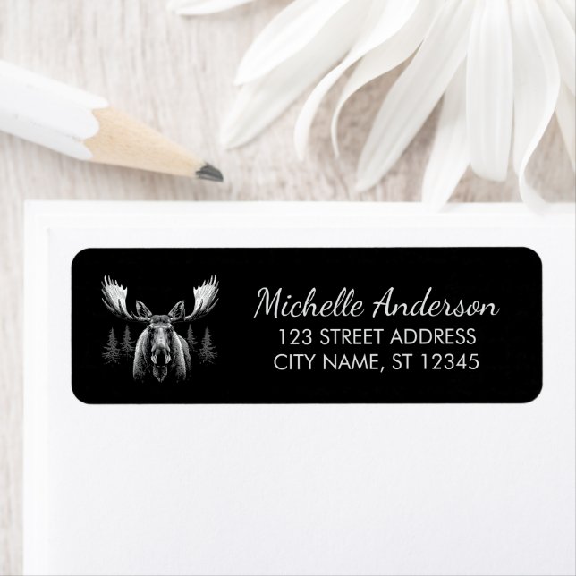 Winter Forest Woodland Moose  Return Address       (Insitu)