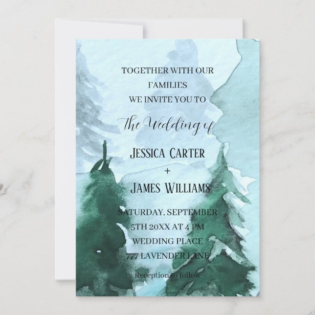 Winter Forest Woodland Pine Trees Wedding Invitation (Front)
