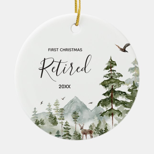 Winter Forest Woodland Retired First Christmas Ceramic Ornament (Front)