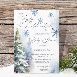 Winter Forest Woodland Snowflakes Baby It's Cold Invitation