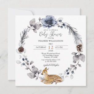 Winter Forest Wreath Woodland Animals Baby Shower Invitation