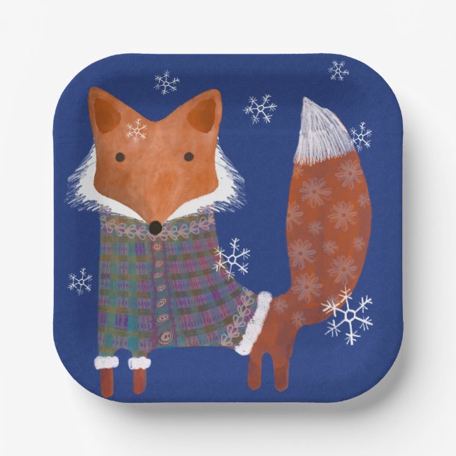 Winter Fox 7-inch Square Paper Plate (Front)
