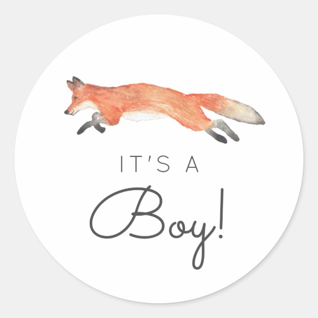 Winter Fox Baby Shower Classic Round Sticker (Front)