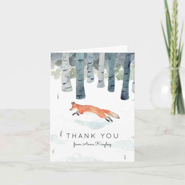 Winter Fox Baby Shower Thank You Card (Front)