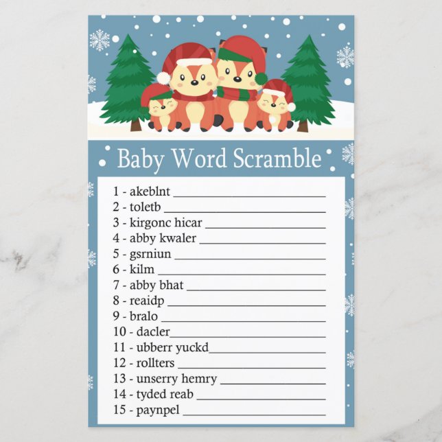 Winter fox Baby word scramble game (Front)
