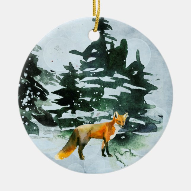 Winter Fox Ceramic Ornament (Front)