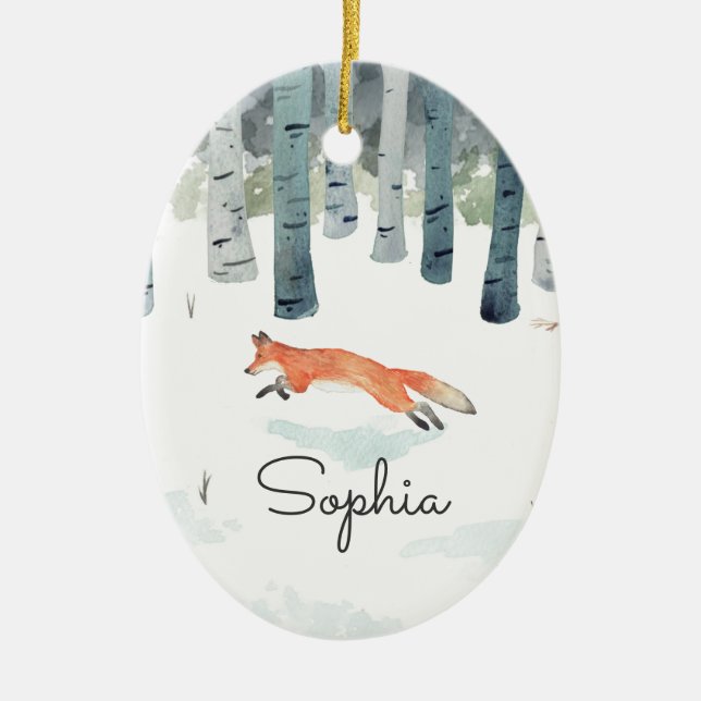 Winter Fox Ceramic Ornament (Front)