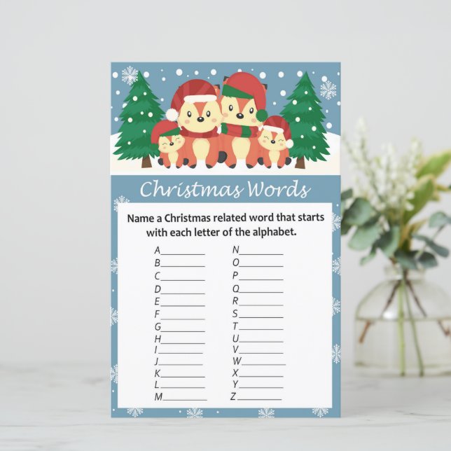 Winter fox christmas alphabet words game (Standing Front)