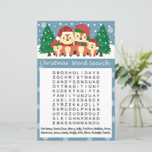 Winter fox christmas word search game