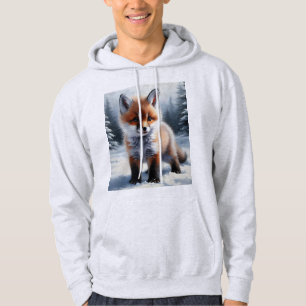 Winter Fox Cub in Snow Hoodie for Men and Women