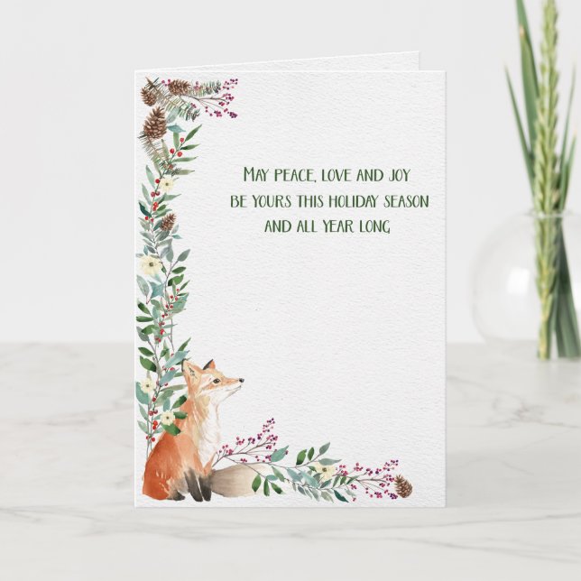 Winter Fox Holiday Foliage Frame Christmas Card (Front)