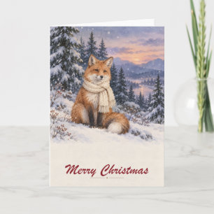 Winter Fox in a Cream Scarf Merry Christmas Folded Card