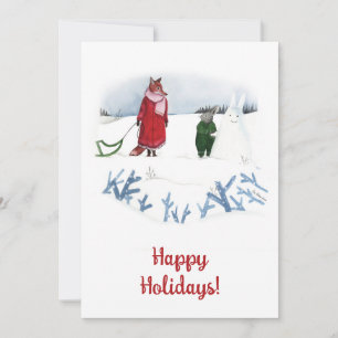 Winter Fox Rabbit Illustration Christmas Card