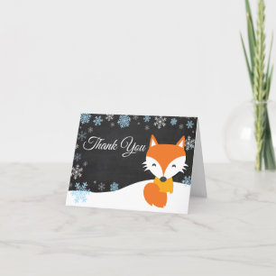 Winter Fox Snowflake Blue Thank You Card
