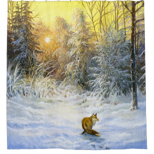 Winter Fox Sunset Landscape.