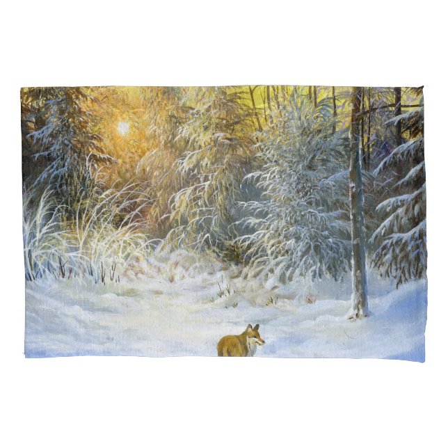 Winter Fox Sunset Landscape. Pillowcase (Front)