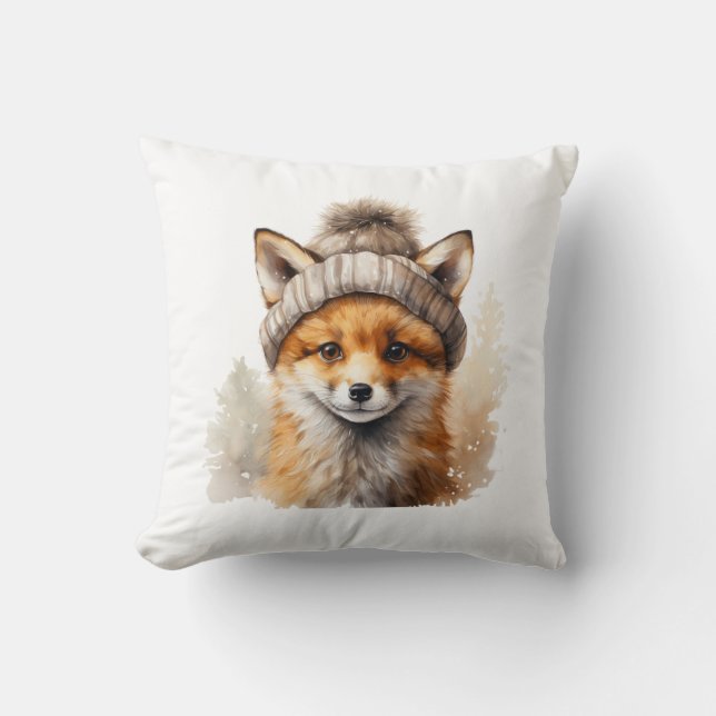 Winter Fox Throw Pillow (Front)