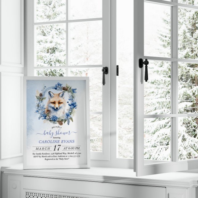 Winter Fox Watercolor Baby Shower  Invitation (Winter Fox Watercolor Baby Shower Invitation)