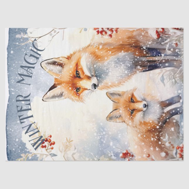 Winter Fox Watercolor Winter Magic Tissue Paper (Front)